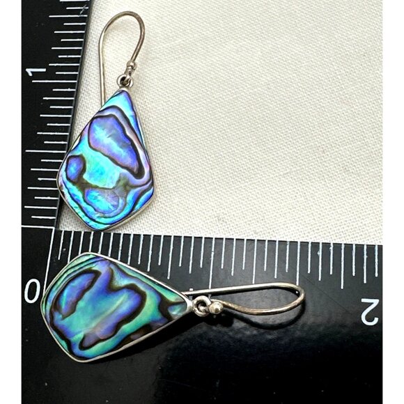 Whimsy 925 Silver Iridescent Abalone Shell Earrings Dangle Drop Colorful Shimmer - Picture 5 of 6